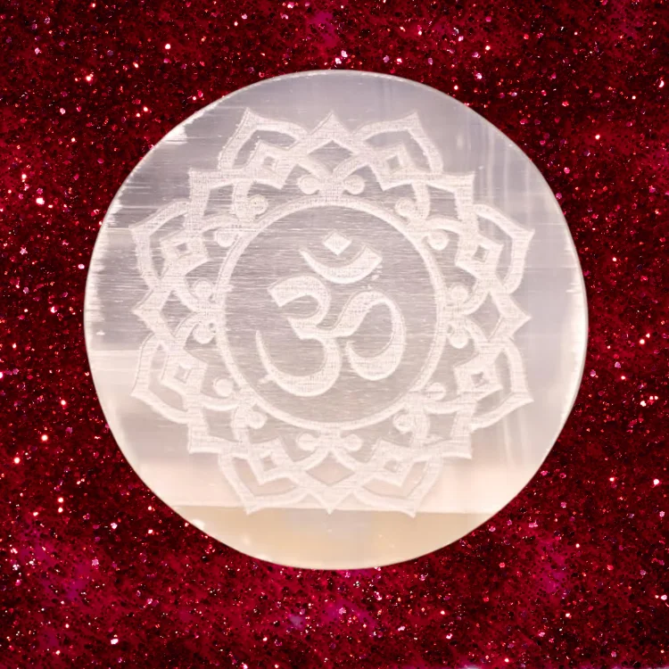 ENGRAVED OM SELENITE  PLATE
